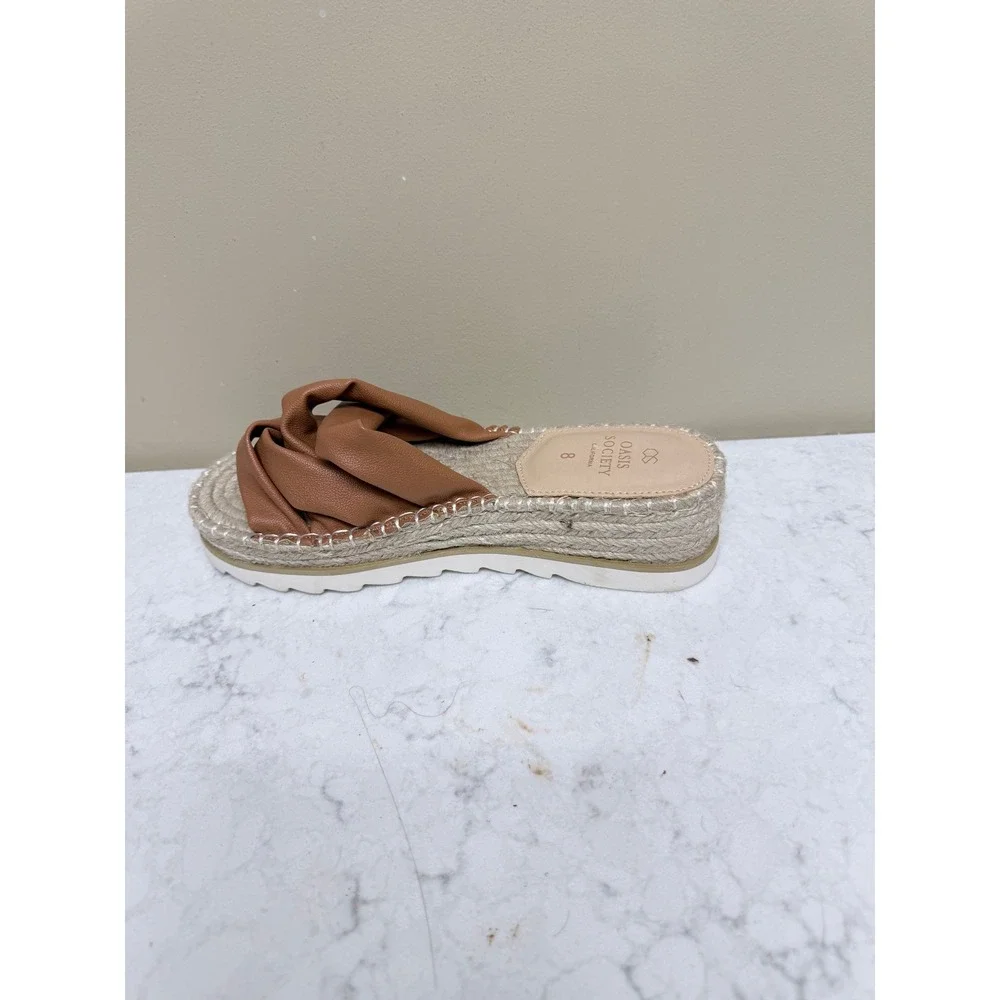 Oasis Society Tan Brown Twisted Espadrille Platform Slide Sandals Womens 8